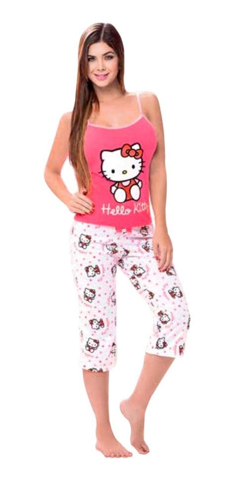 Pijama Para Mujer Conjunto Capri Tiras Dama Hello Kitty 54900 En Mercado Libre