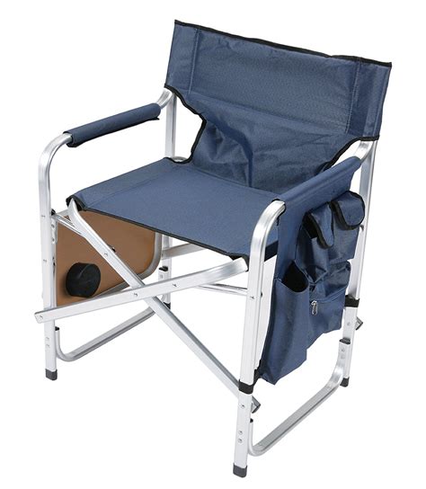 Aluminum Director Chair With Folding Tray And Cup Holder Blue Uv Resistant 600dpvc Polyester