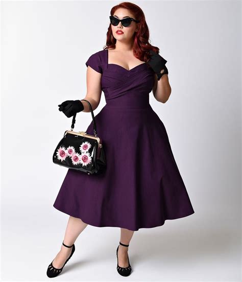 Stop Staring Plus Size Mad Style Eggplant Cap Sleeve Swing Dress