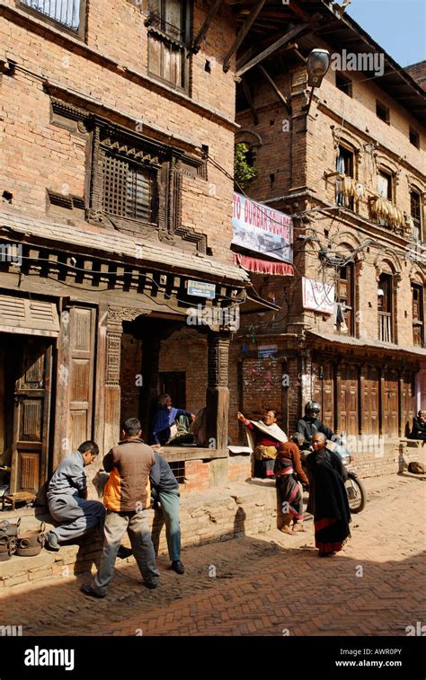 Streetscape In The Old Town Of Bhaktapur Kathmandu Nepal Stock Photo