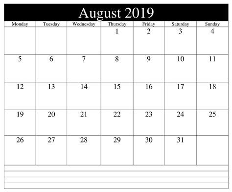 August 2019 Editable Calendar Calendar Word Calendar 2019 Printable