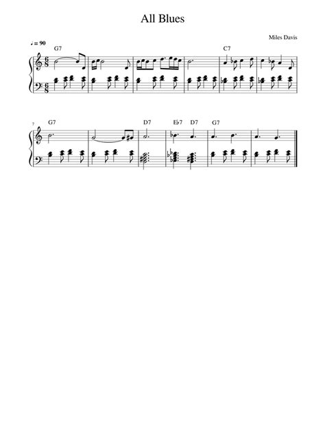 All Blues Sheet Music For Piano Solo Easy