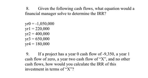 solved 8 given the following cash flows what equation
