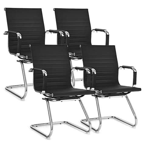 Costway Set Of 2 Black Faux Leather Seating Office Guest Chairs Waiting