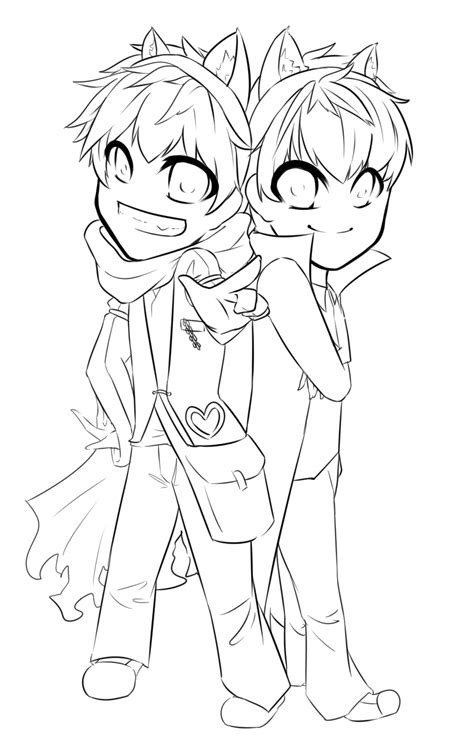 Couple outline, one to two people outline drawing, two person sketch, digital drawing. Lucas - Gaia Commission - Chibi Couple Lineart by ...
