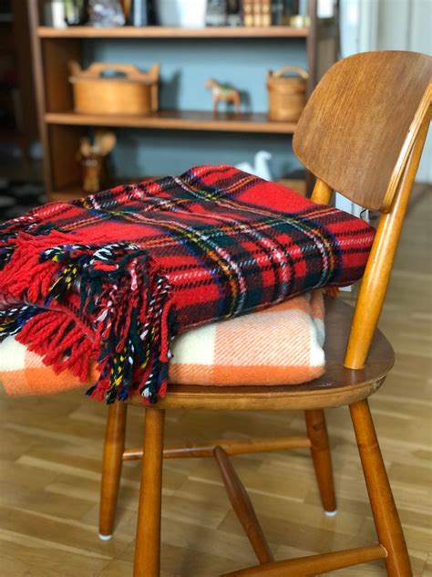 Swedish Wool Throw Blanket Red And Green Tones Wool Blanket Throw