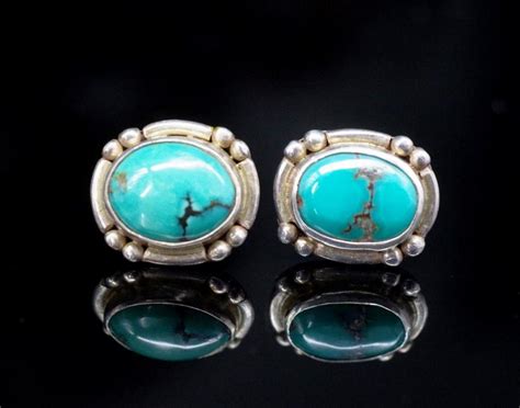 Turquoise And Silver Stud Earrings Marked 925 Cabochon Size 9