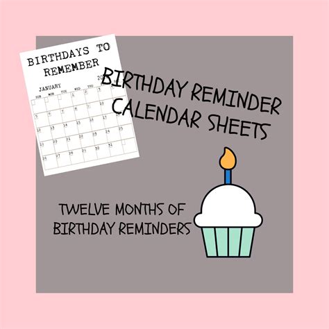Birthday Reminder Calendar By Cheyllprintables On Etsy Birthday