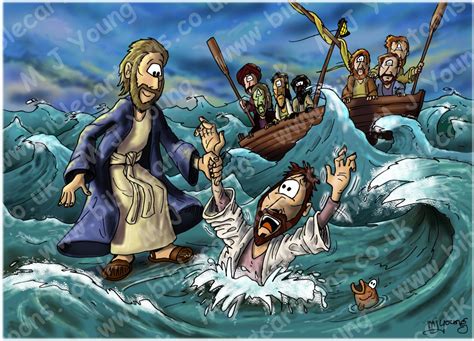 Matthew Jesus Peter Walk On Water Bible Cartoons