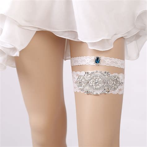 Aliexpress Com Buy Wedding Garters Blue Rhinestone White Lace Sexy