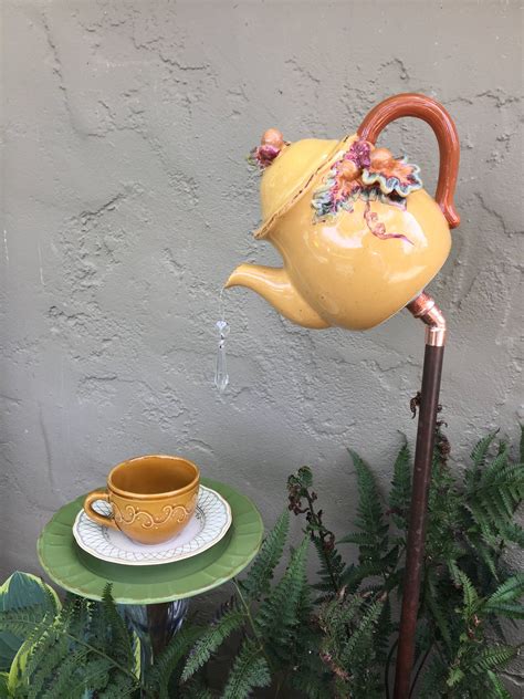 Tea Pot And Tea Cup Garden Decor Yard Art Etsy Teacup Crafts Tea