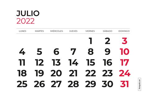 Calendario Julio 2022 Para Imprimir