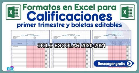 Formatos En Excel Para Calificaciones Primer Trimestre Y Boletas