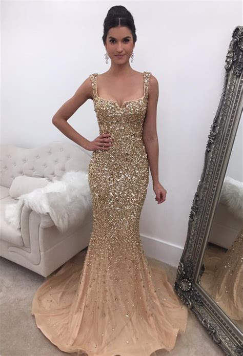 crystal beaded prom dress mermaid prom dress champagne evening gowns prom dresses 2018 on luulla