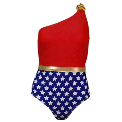 Wonder Woman Stars One Shoulder Ring One Piece Swimsuit Licensed Dc