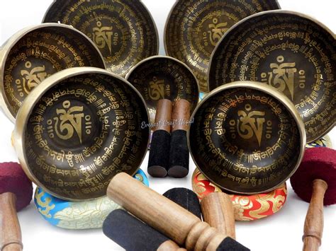 Seven Set Om Mantra Singing Bowls Buddhist Mantra Bowl Comes Etsy