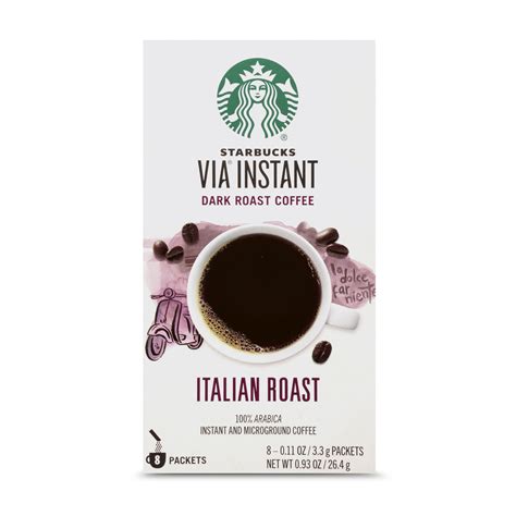 Starbucks Via Instant Coffee Dark Roast Packets — Italian Roast — 100 Arabica — 1 Box 8