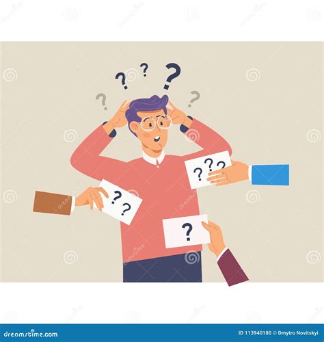 confusing cute man with question marks above his head flat vector illustration stock vector