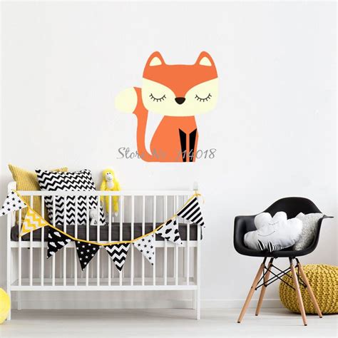Cute Cartoon Fox Wall Stickers Vinyl Wall Decals Kids Bedroom Home