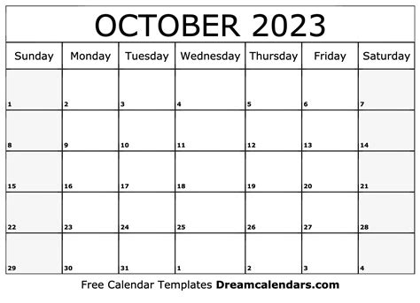 October 2023 Calendar Free Blank Printable With Holidays