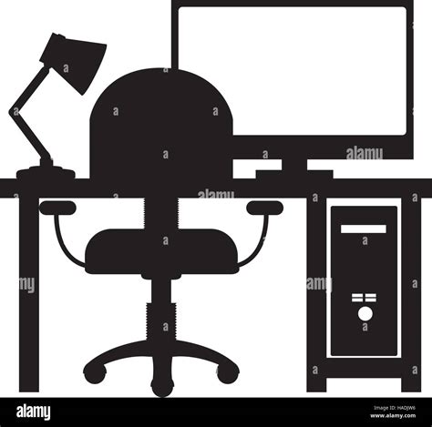 Monochrome Silhouette With Home Office Vector Illustration Stock Vector