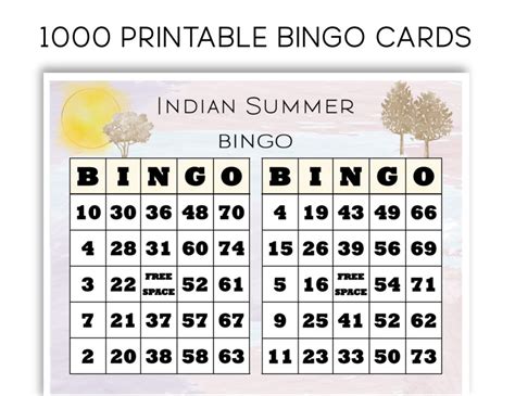 1000 Indian Summer Bingo Cards Printable Bingo Game Cards Etsy