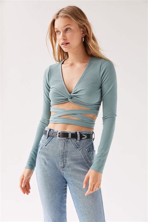 Uo Sabel Textured Wrap Top In 2020 Urban Outfitters