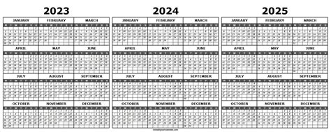 Free Calendar 2023 2024 2025 Template Printable 3 Year Calendar Photos