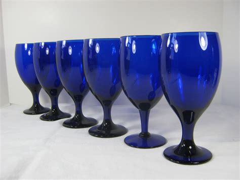 Beautiful Blue Vintage Cobalt Blue Goblet Sapphire Stemware Set 6 Glassware Barware Water