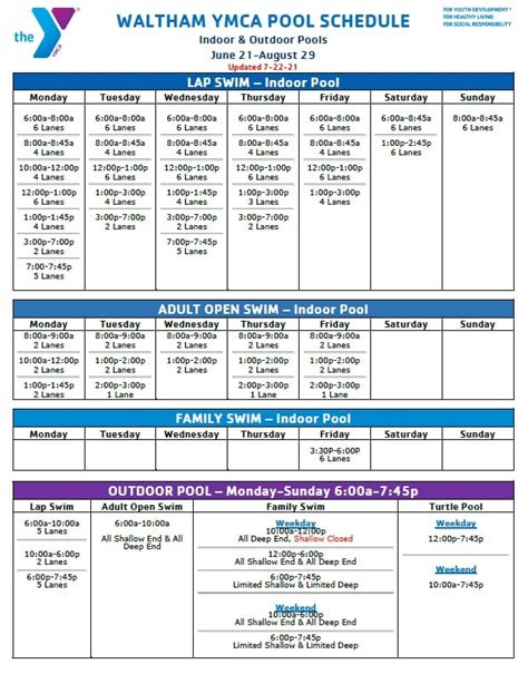 Waltham Ymca Updated Pool Schedule We Are Excited To