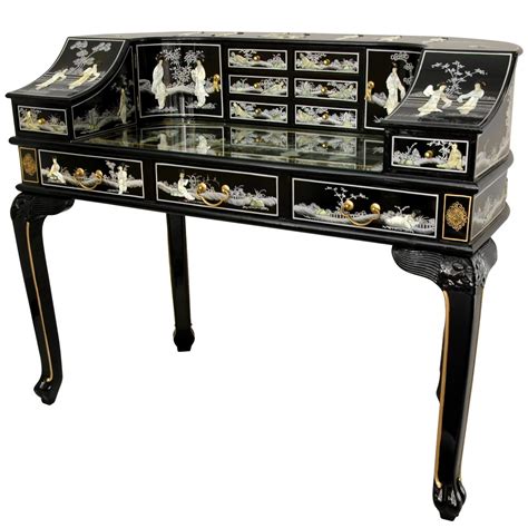 Black Lacquer Ladies Desk W Mother Of Pearl