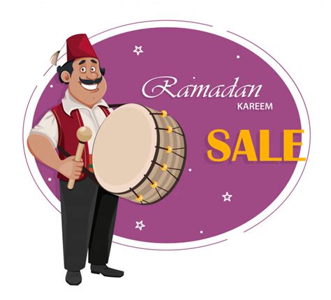 Premium Vector | Ramadan drummer. cheerful cartoon character