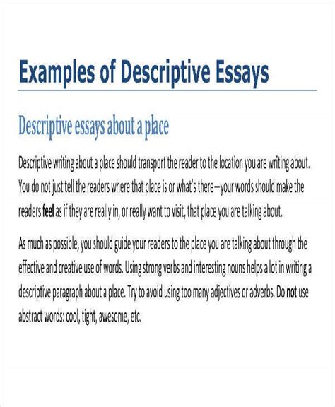 Descriptive Essay Template
