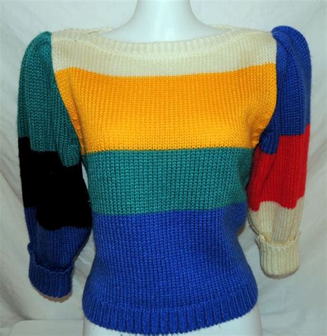 Vintage 80s Preppy Colorblock Sweater Retro Bright Mutton