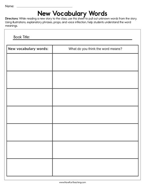 Free Vocabulary Template Printable Templates