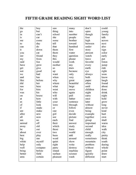 Sight Words For 6th Grade Printable List Free Printable Spelling Test