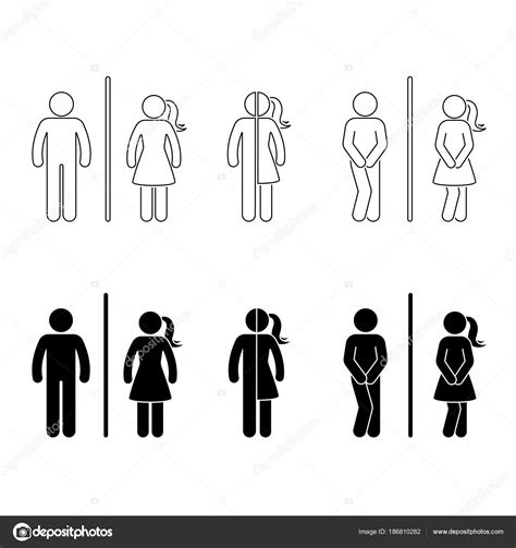 Toilet Male Female Icon Stick Figure Vector Funny Restroom Set Stock