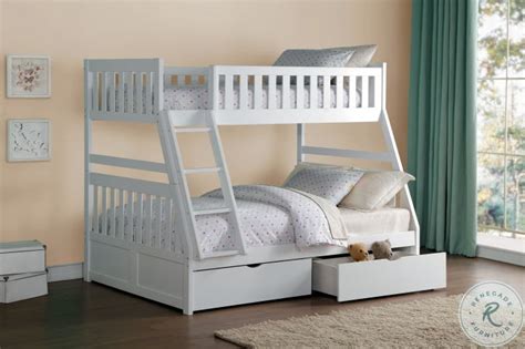 Galen White Twin Over Full Bunk Bed With Storage Boxes From Homelegance