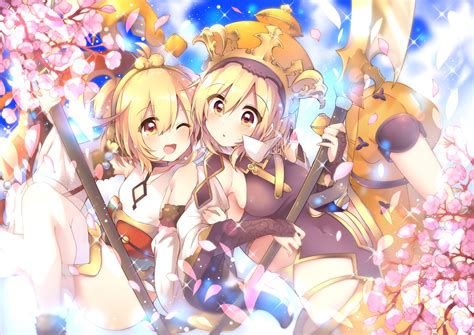 2girls Andira Granblue Fantasy Blonde Hair Blush Breasts Cherry