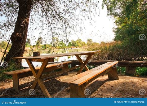 Picnic Table Outside In Nature Stock Image Image Of Scene Outdoor