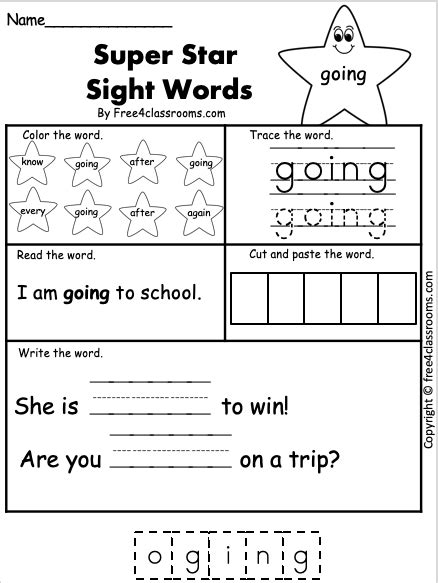 Free Sight Word Worksheet Going Free4classrooms