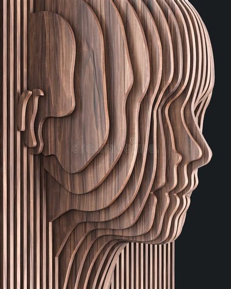 Parametric Wood Panel Human Head Horizontal 3d Rendering Stock