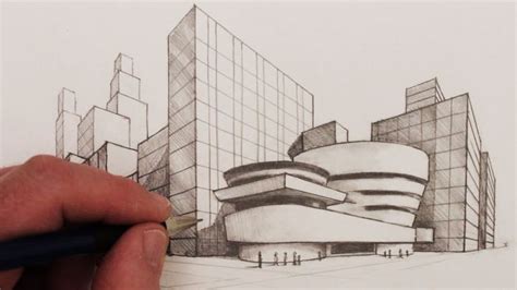 How To Draw 2 Point Perspective The Guggenheim New York Youtube