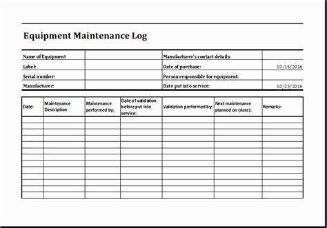 11 Equipment Maintenance Log Excel Templates Excel