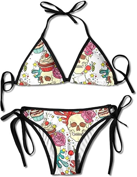Huatongxin Skull Cupcake Bikini Womens Summer Swimwear Triangle Top Bikinis Swimsuit 2 Piece
