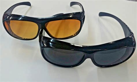 2 pair set hd night vision wraparound fits over glasess sunglasses as seen on tv ebay