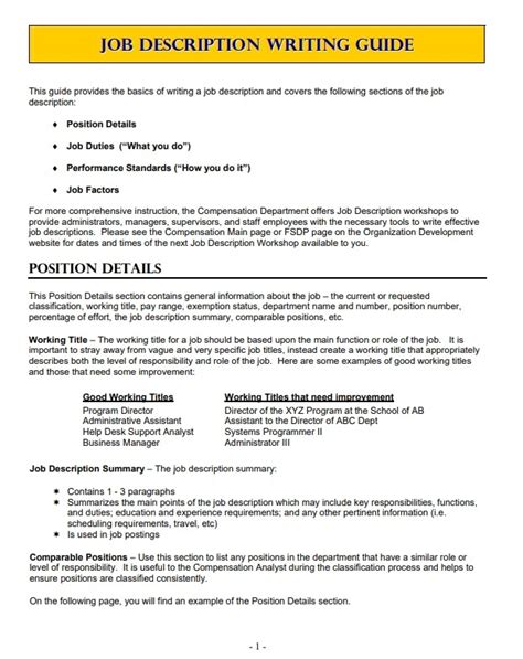 Writing A Job Description Template