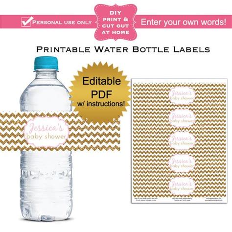 So off to google (what did we do before google?) and i typed in diy water bottle labels and came up with life {sweet} life's diy printable water. DIY editable printable water bottle labels PDF gold glitter