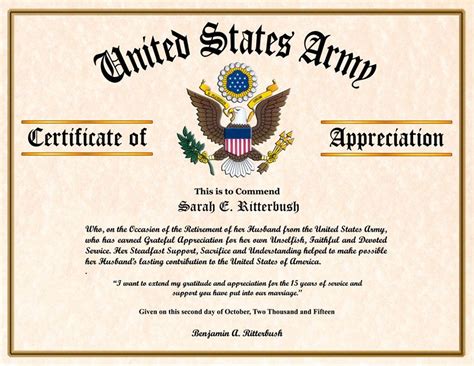 Army Certificate Of Appreciation Template In 2020 Regarding Best Wife