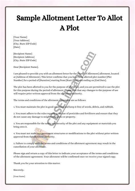 Allotment Letter Format Sample And How To Write An Allotment Letter